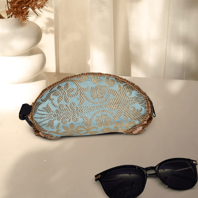 Brocade Silk Sunglasses Case | Green - Blue - ArtFlyck