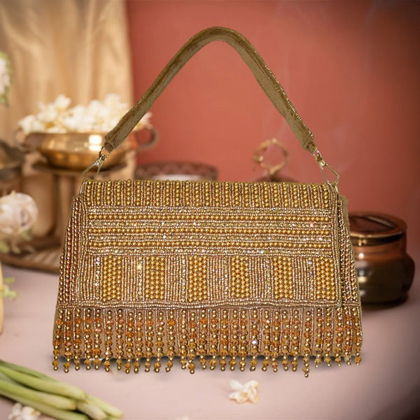 Ibadat Pearl Flap Bag | Golden - ArtFlyck