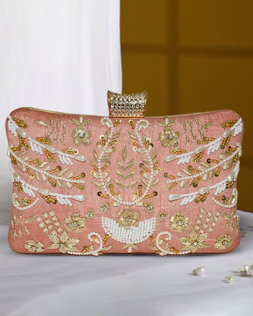 Pillow Zari Clutch | Peach