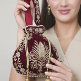 Raas Zardozi Maroon Potli