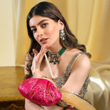 Brocade Silk Batua Bag | Pink - ArtFlyck