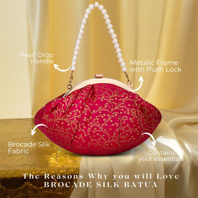 Brocade Silk Batua Bag | Pink - ArtFlyck