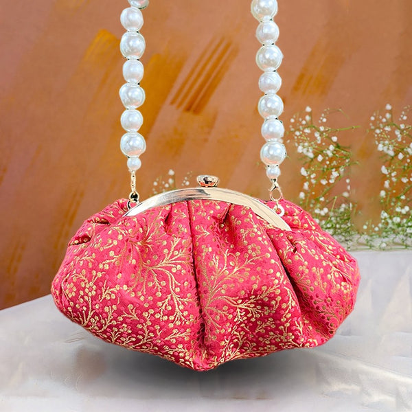 Brocade Silk Batua Bag | Red - ArtFlyck