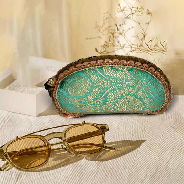 Brocade Silk Mirror Sunglasses Case | Aqua Green - ArtFlyck