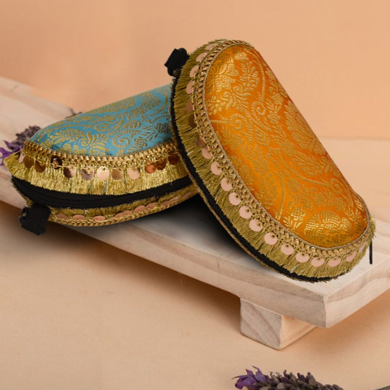 Brocade Silk Mirror Sunglasses Case | Blue-Orange - ArtFlyck