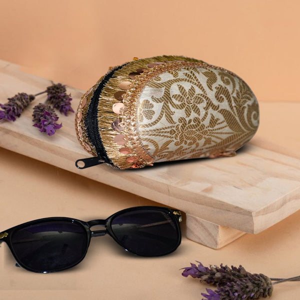 Brocade Silk Mirror Sunglasses Case | Golden - ArtFlyck