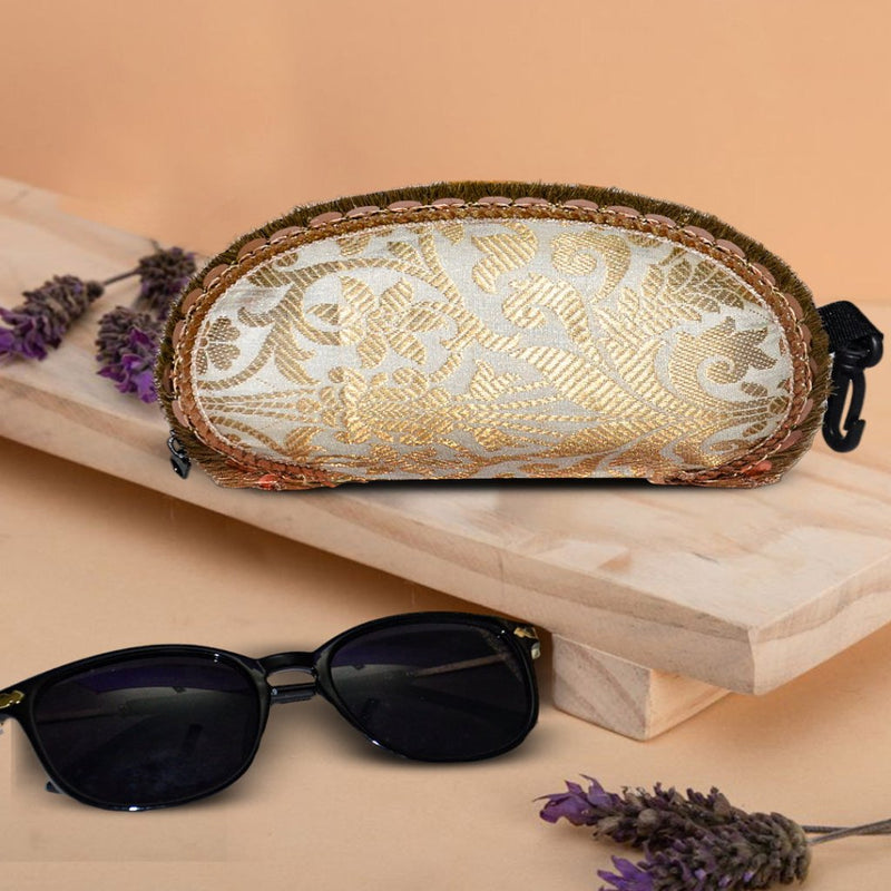 Brocade Silk Mirror Sunglasses Case | Golden - ArtFlyck