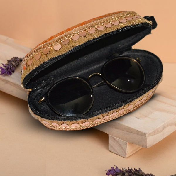 Brocade Silk Mirror Sunglasses Case | Orange - ArtFlyck