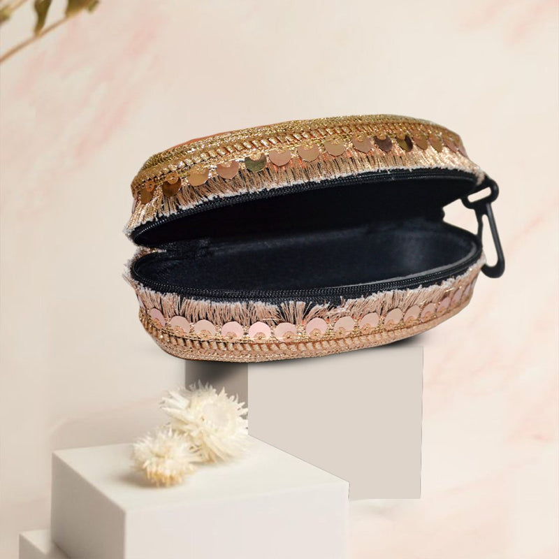 Brocade Silk Mirror Sunglasses Case | Peach - ArtFlyck