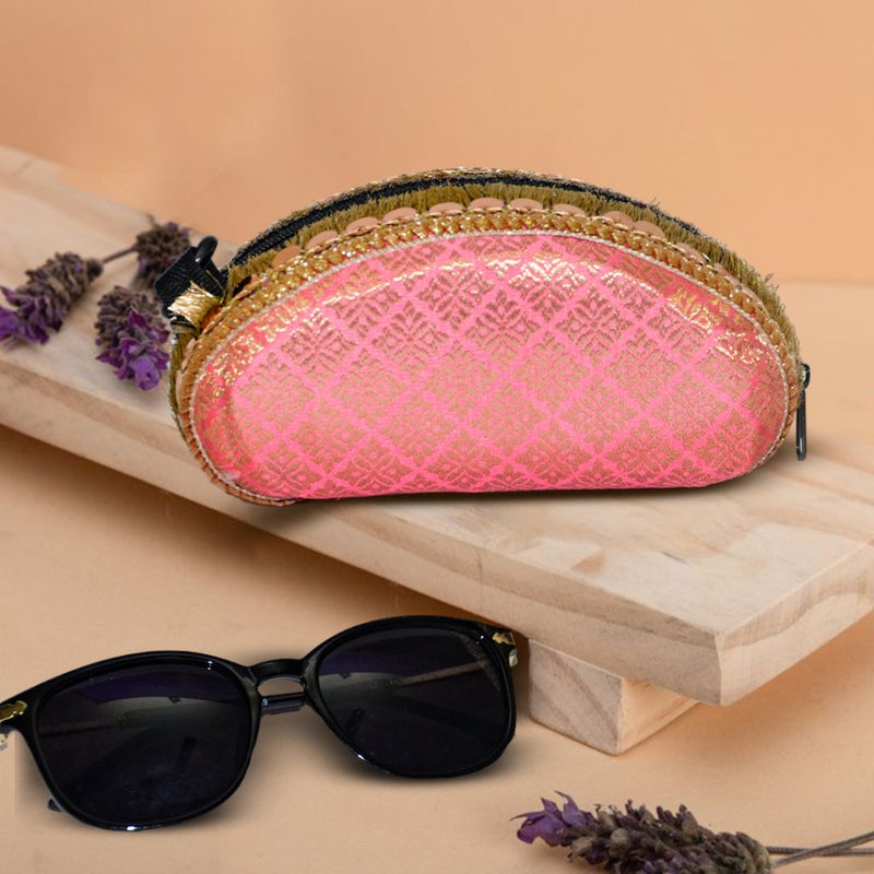 Brocade Silk Mirror Sunglasses Case | Pink - ArtFlyck