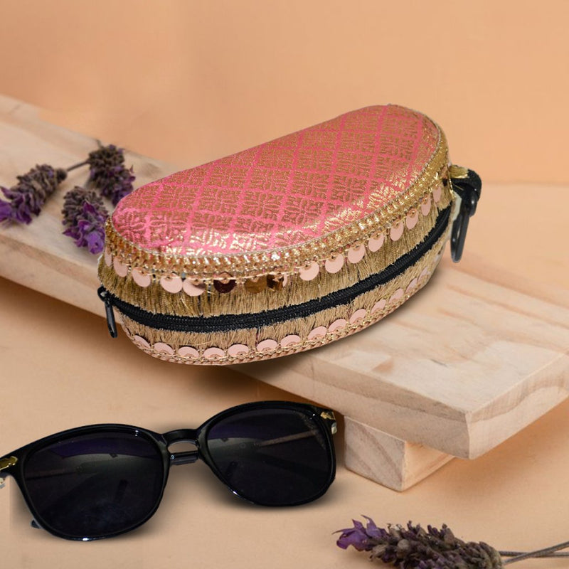 Brocade Silk Mirror Sunglasses Case | Pink - ArtFlyck