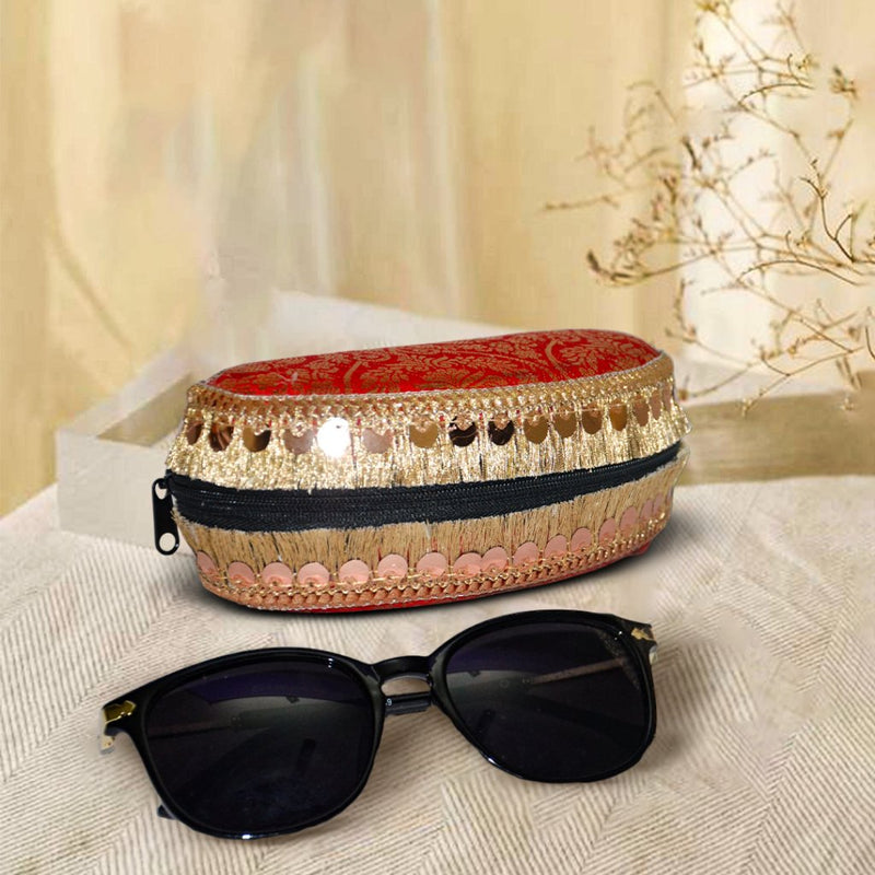 Brocade Silk Mirror Sunglasses Case | Red - ArtFlyck