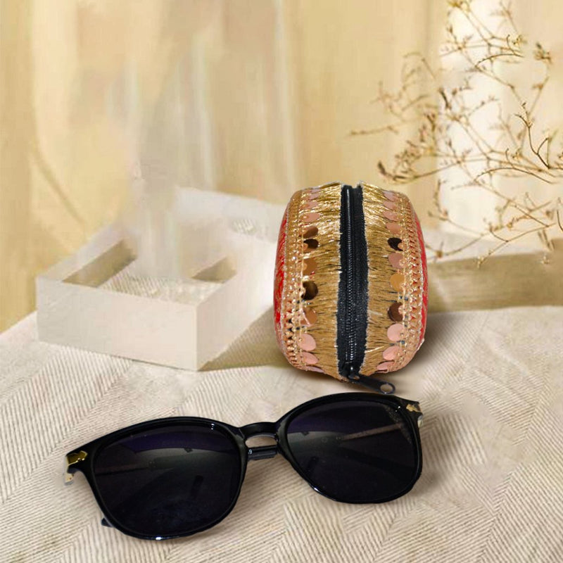 Brocade Silk Mirror Sunglasses Case | Red - ArtFlyck