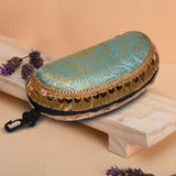 Brocade Silk Mirror Sunglasses Case | Turquoise - ArtFlyck