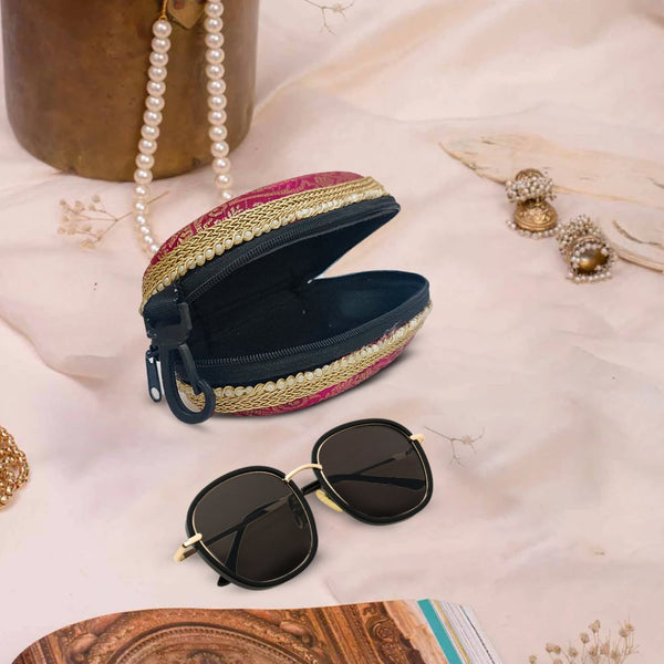 Brocade Silk Sunglasses Case | Blue-Pink - ArtFlyck