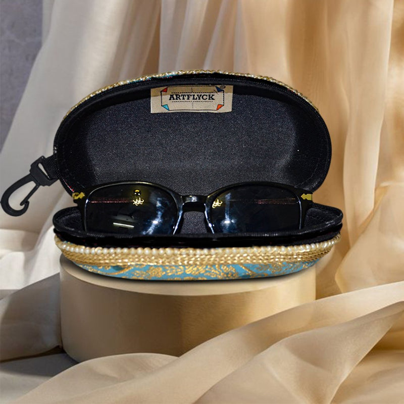 Brocade Silk Sunglasses Case | Blue-Pink - ArtFlyck