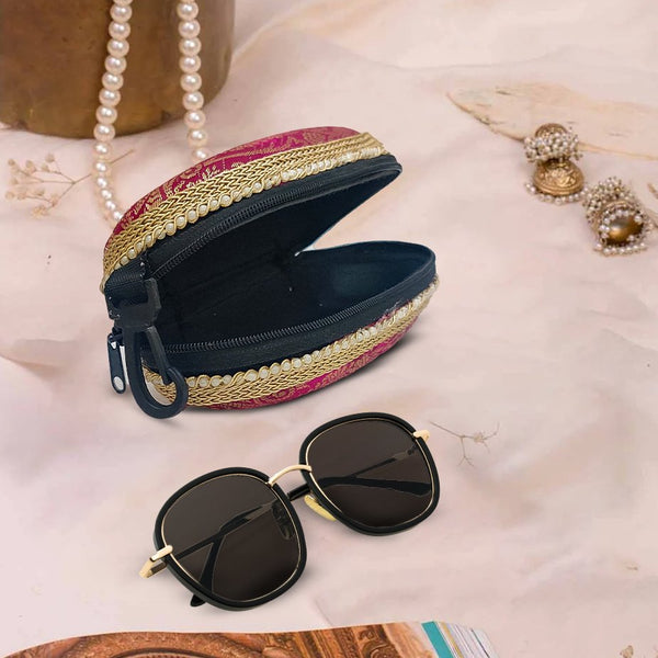 Brocade Silk Sunglasses Case | Golden-Pink - ArtFlyck