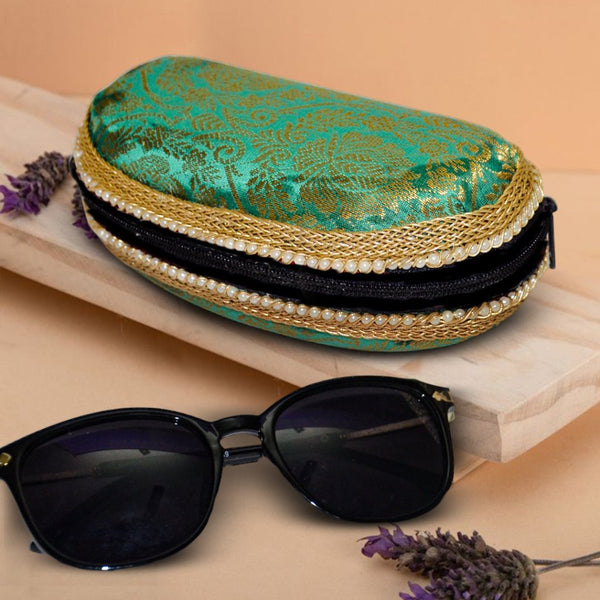 Brocade Silk Sunglasses Case | Mint Green - ArtFlyck