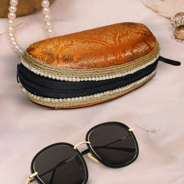 Brocade Silk Sunglasses Case | Mustard - ArtFlyck