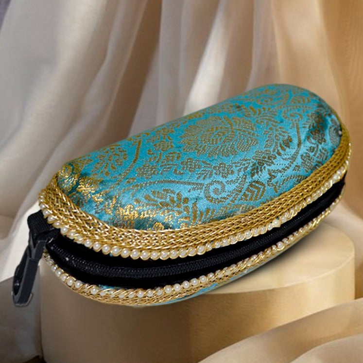 Brocade Silk Sunglasses Case | Turquoise - ArtFlyck