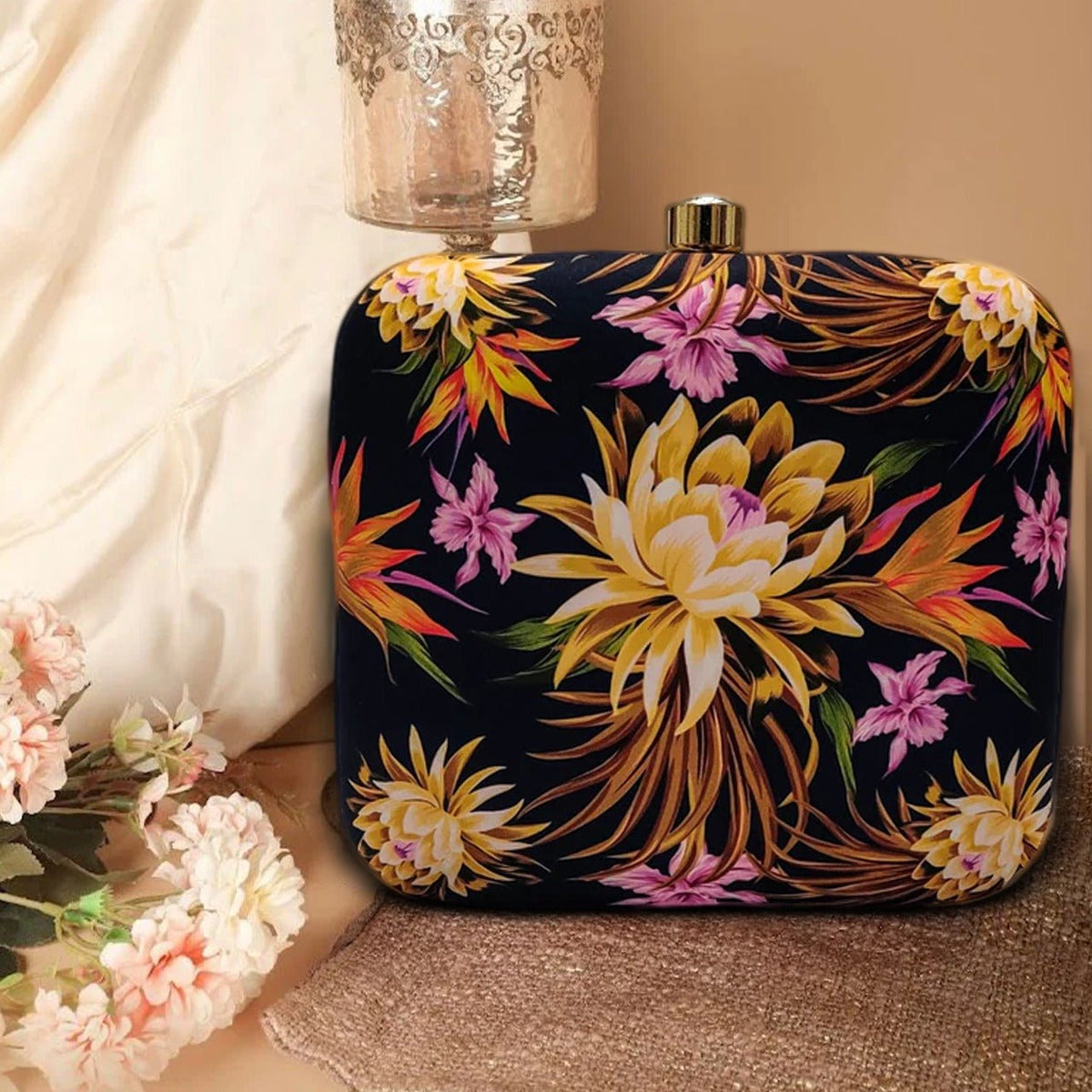 Floral Printed Clutch | Navy Blue Colour