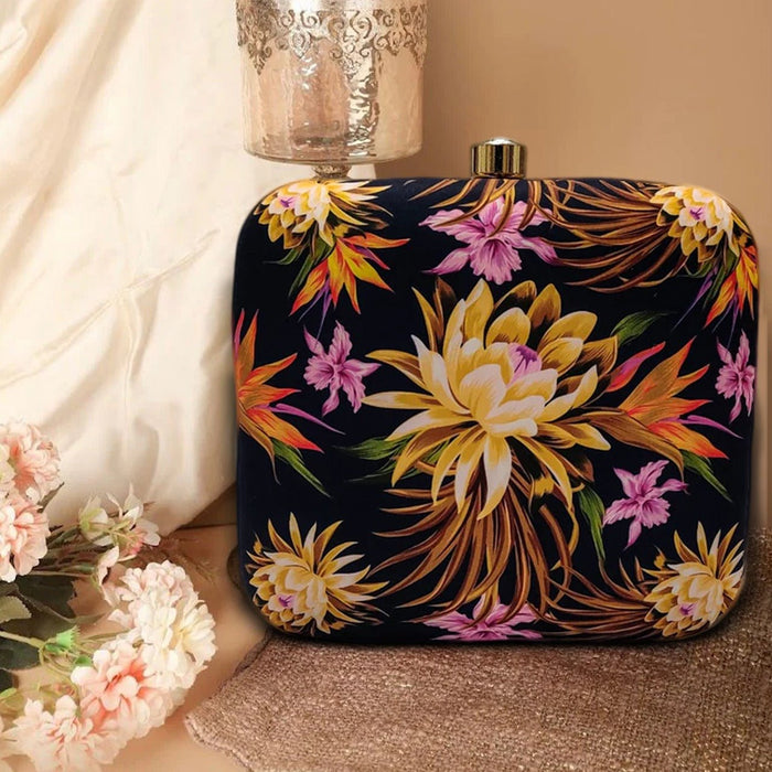 Floral Printed Clutch | Navy Blue Colour