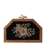 Handcrafted Wooden Pentagon Embroidered Clutch | Rose Style - ArtFlyck