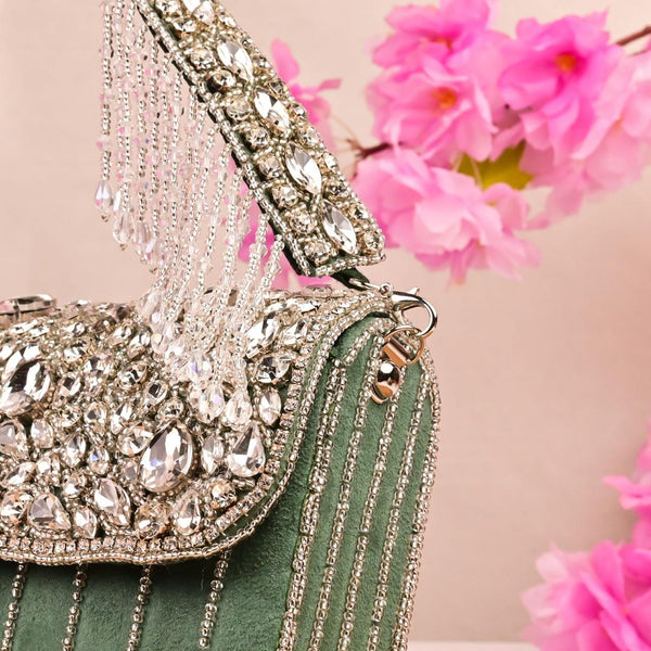 Luxe English Gem Flap Bag | Green - ArtFlyck