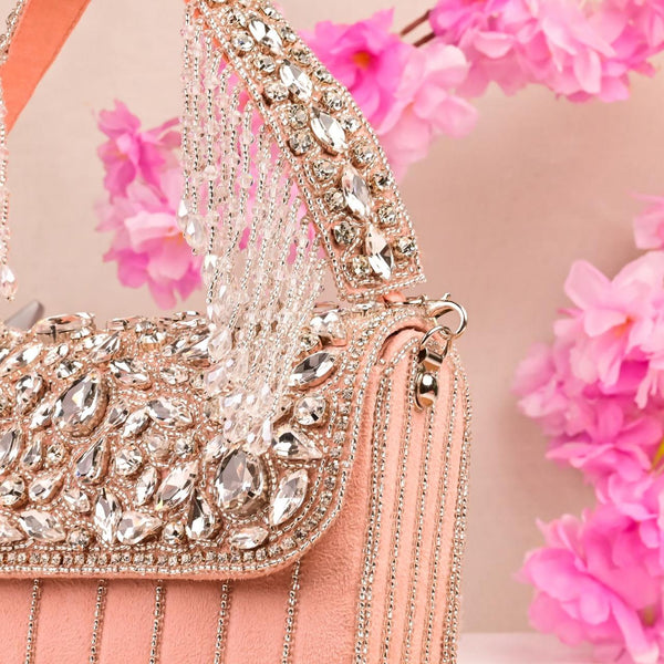 Luxe English Gem Flap Bag | Peach - ArtFlyck