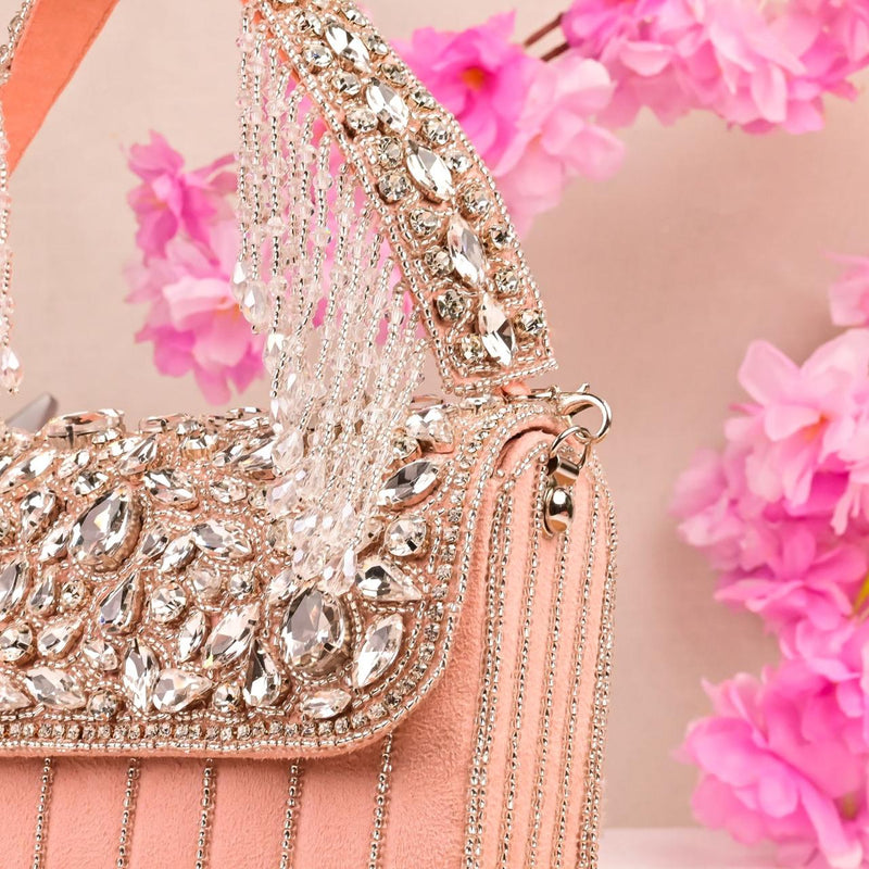 Luxe English Gem Flap Bag | Peach - ArtFlyck