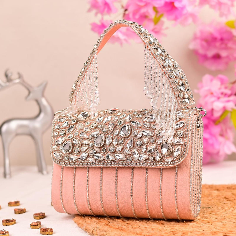 Luxe English Gem Flap Bag | Peach - ArtFlyck