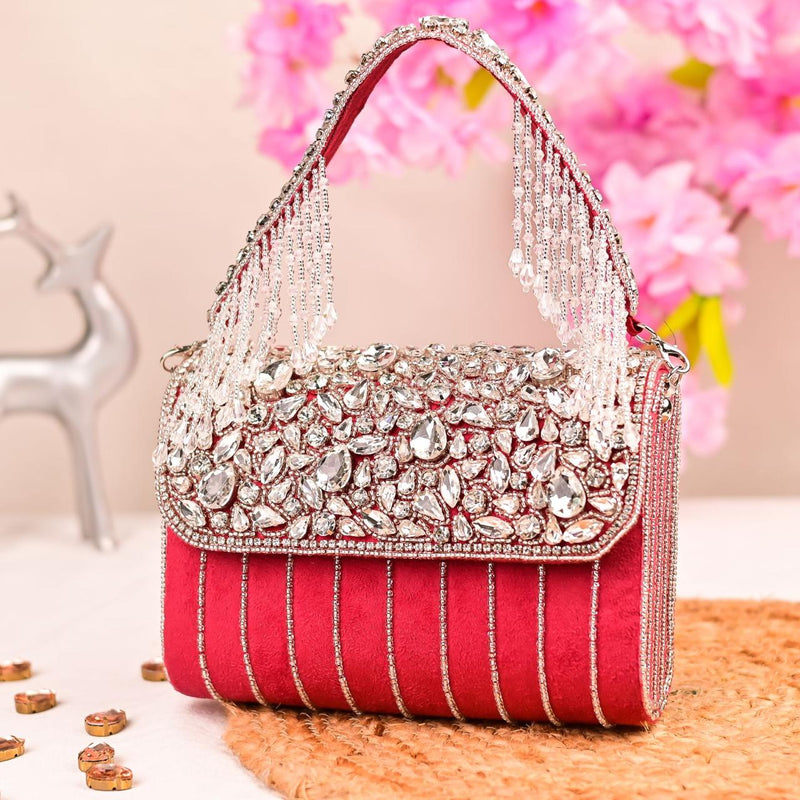 Luxe English Gem Flap Bag | Red - ArtFlyck