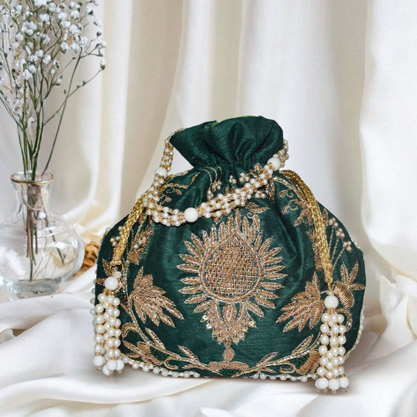 Maira Zardozi Green Potli - ArtFlyck