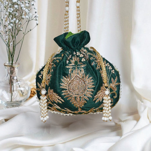 Maira Zardozi Green Potli - ArtFlyck