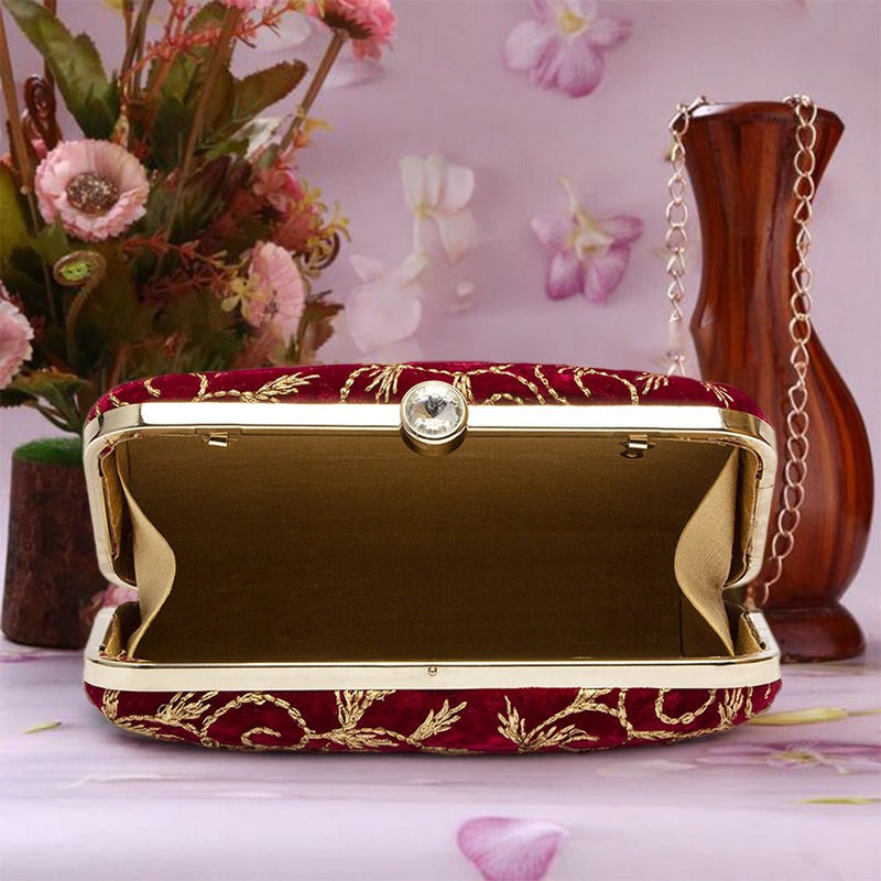 Maroon Velvet Clutch - ArtFlyck