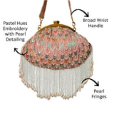 Noor Pearl Fringes Batua | Pink - ArtFlyck