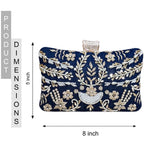 Persian Blue Zari & Pearl Embroidered Bridal Clutch - ArtFlyck