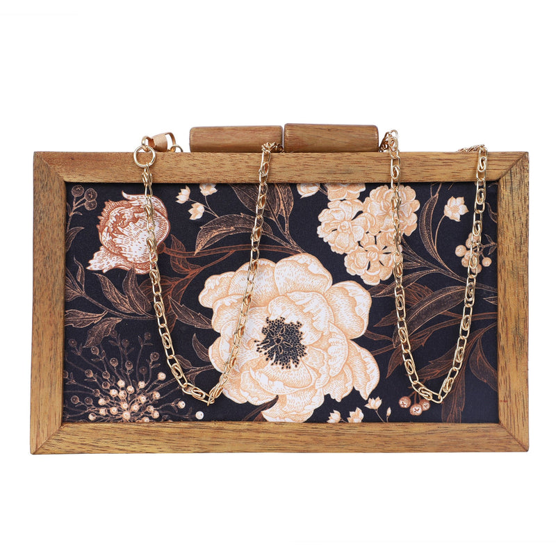 Printed Wooden Caramel Clutch - ArtFlyck