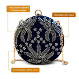 Round Cutdana Embroidered Bridal Clutch | Black - ArtFlyck