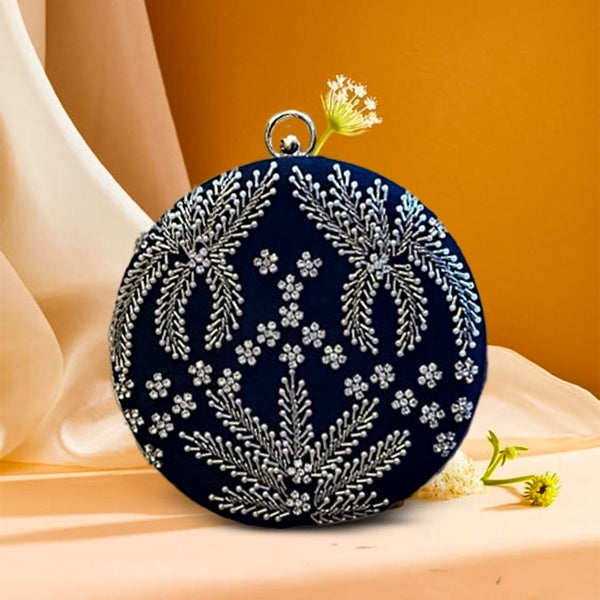 Round Cutdana Embroidered Bridal Clutch | Black - ArtFlyck