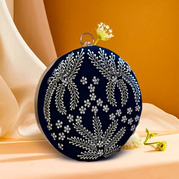 Round Cutdana Embroidered Bridal Clutch | Black - ArtFlyck