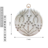 Round Cutdana Embroidered Bridal Clutch | Off White - ArtFlyck