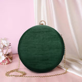 Round Zari Embroidered Bridal Clutch | Green - ArtFlyck