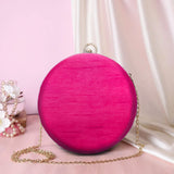 Round Zari Embroidered Bridal Clutch | Pink - ArtFlyck