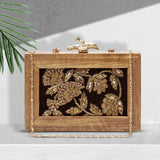 Wooden Embroidered Clutch | Floral Style - ArtFlyck