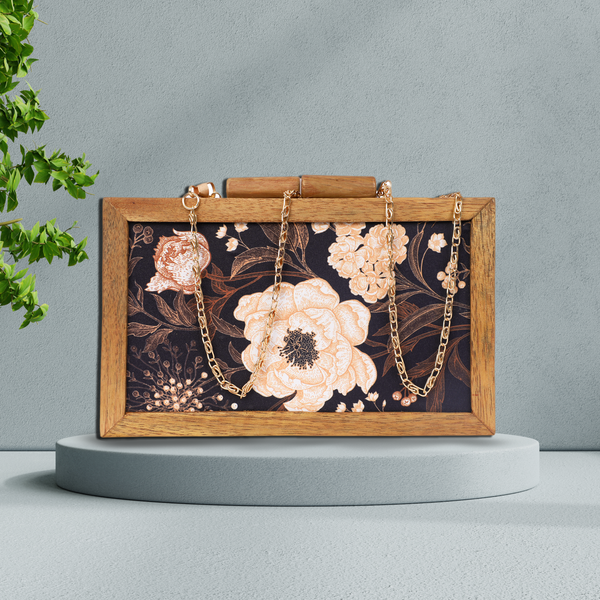 Printed Wooden Caramel Clutch - ArtFlyck