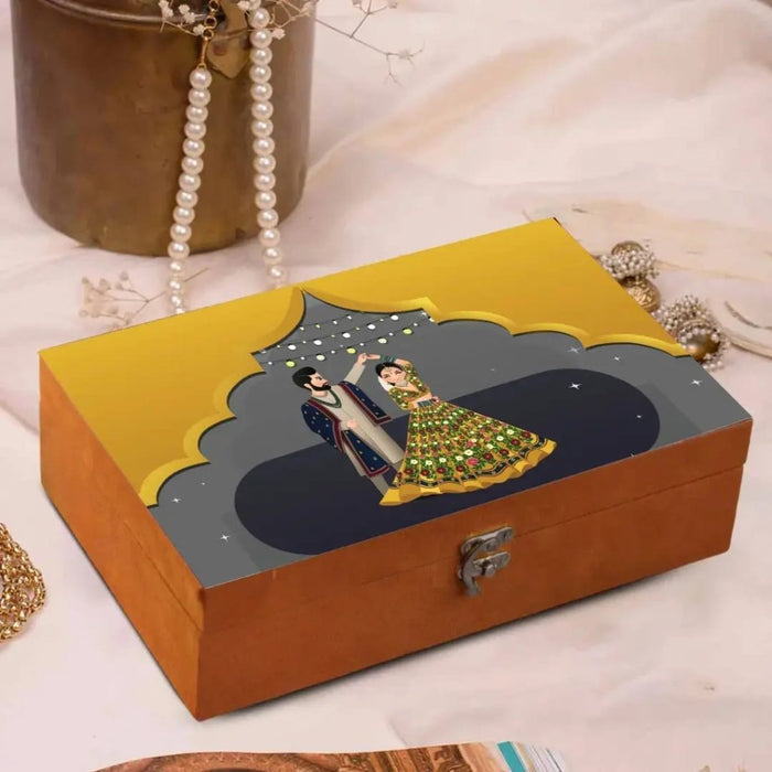 Yellow Green Bride Groom Rectangular Jewelry Box