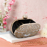 Zari Embroidered Pearl Bridal Clutch | Golden Colour - ArtFlyck